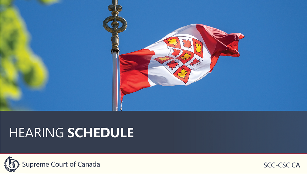 The title 'Hearing schedule' over a picture of the Supreme Court flag